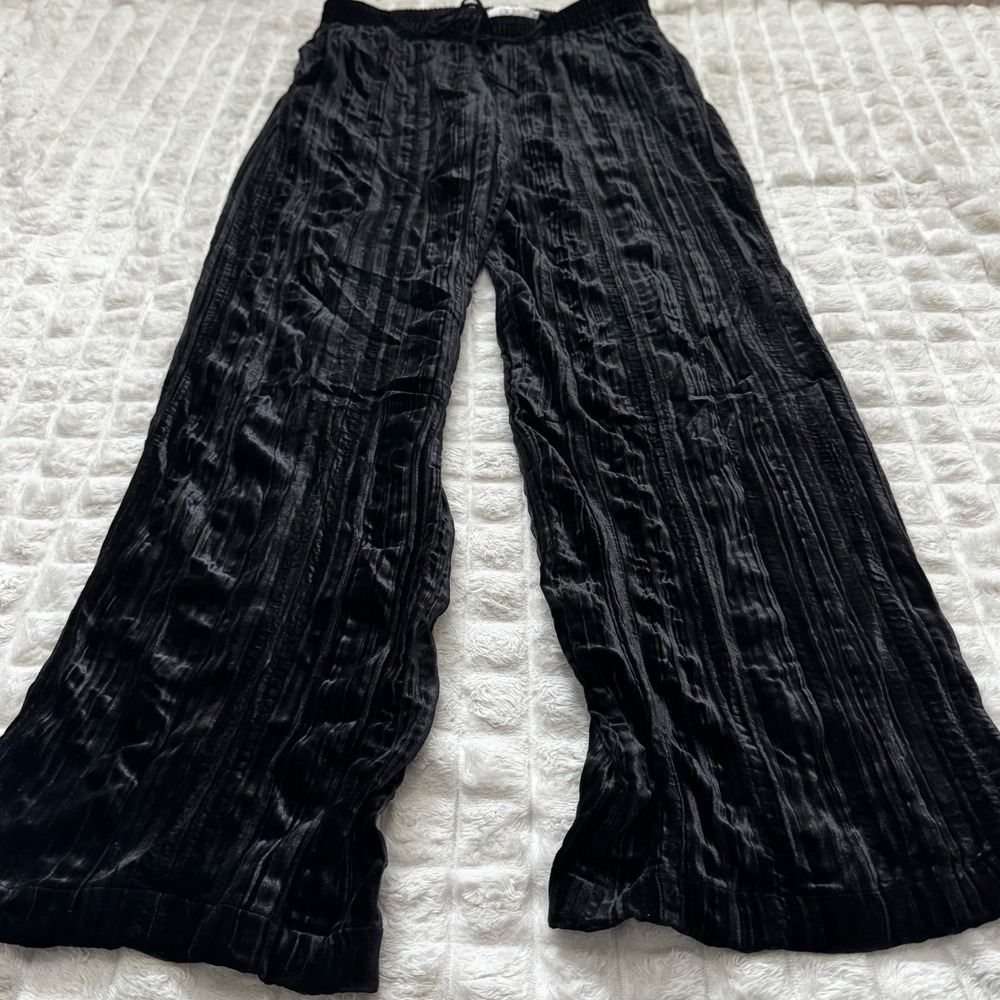 Johnny Was Jade Small Black Crinkled Velvet Silk Wide Leg Pants Capsule Festive